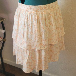 june & hudson mid-length, 2 tier skirt. White w/ peach flowers. Women's large